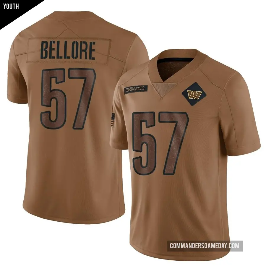Youth Washington Commanders ＃57 Nick Bellore Brown Limited 2023 Salute To Service Jersey
