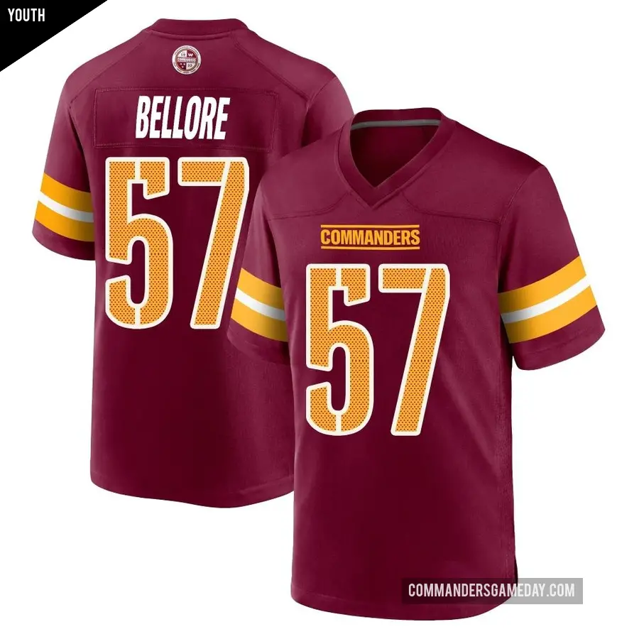 Youth Washington Commanders &#65283;57 Nick Bellore Game Burgundy Jersey