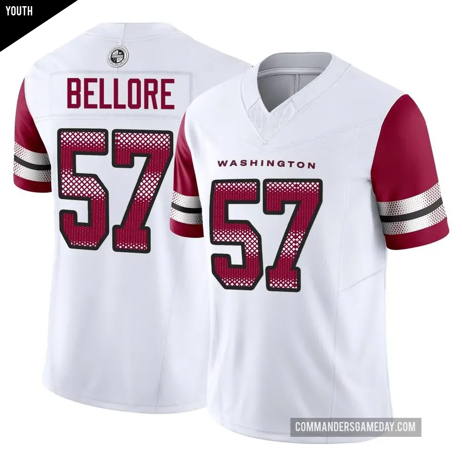 Youth Washington Commanders ＃57 Nick Bellore White Limited Vapor F.U.S.E. Jersey