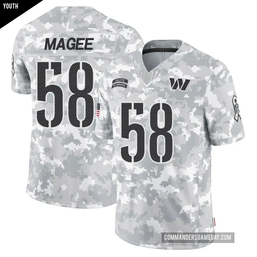 Youth Washington Commanders ＃58 Jordan Magee Arctic Camo Limited 2024 Salute to Service Jersey