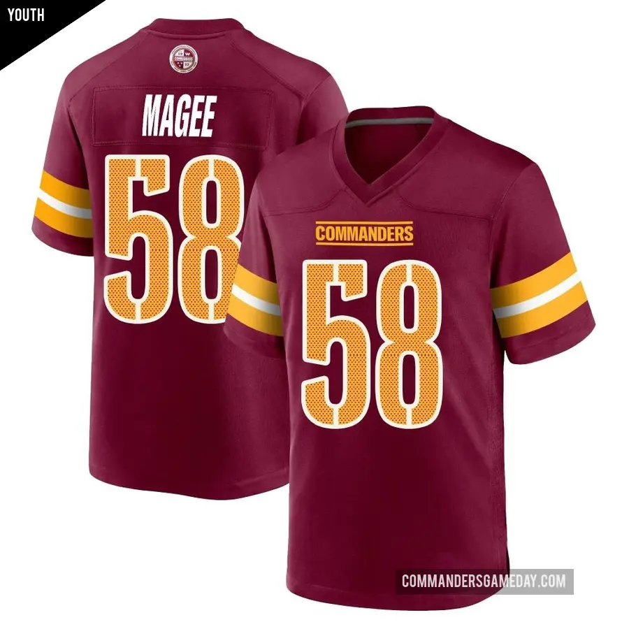 Youth Washington Commanders ＃58 Jordan Magee Game Burgundy Jersey
