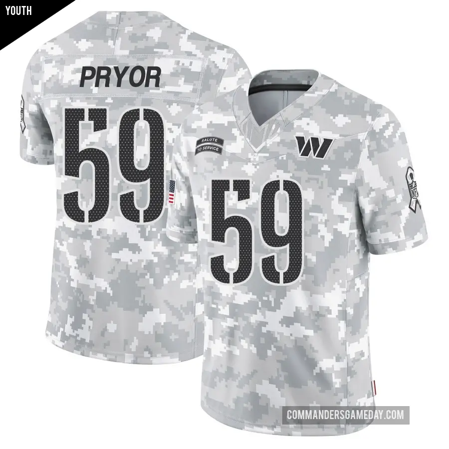 Youth Washington Commanders ＃59 Joshua Pryor Arctic Camo Limited 2024 Salute to Service Jersey