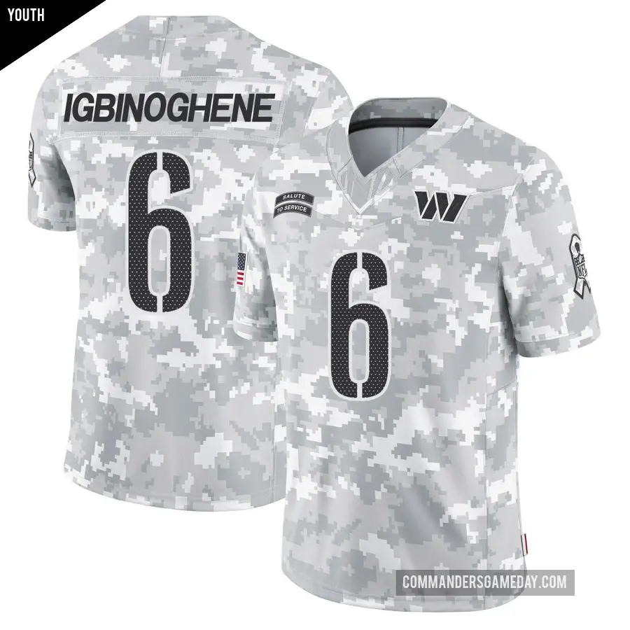 Youth Washington Commanders ＃6 Noah Igbinoghene Arctic Camo Limited 2024 Salute to Service Jersey