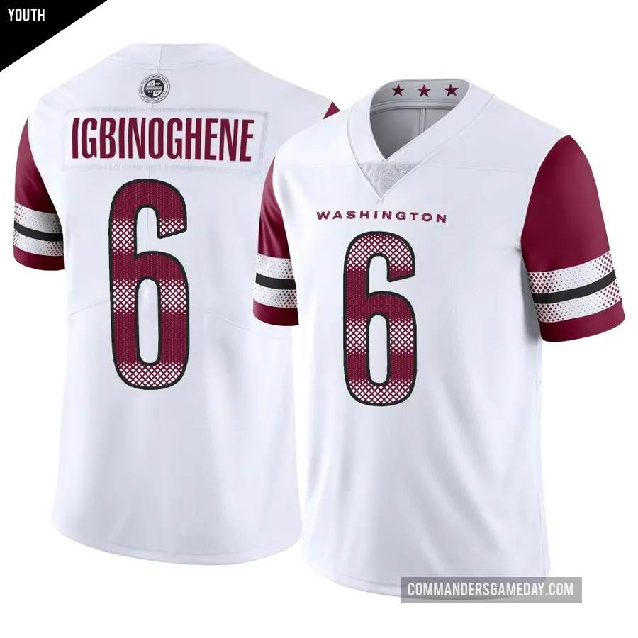 Youth Washington Commanders ＃6 Noah Igbinoghene White Limited Vapor Jersey