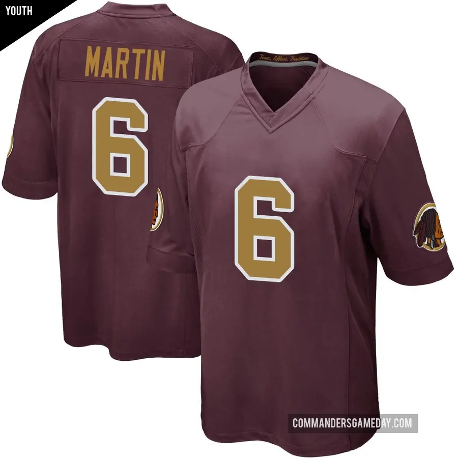 Youth Washington Commanders ＃6 Tay Martin Game Burgundy Alternate Jersey