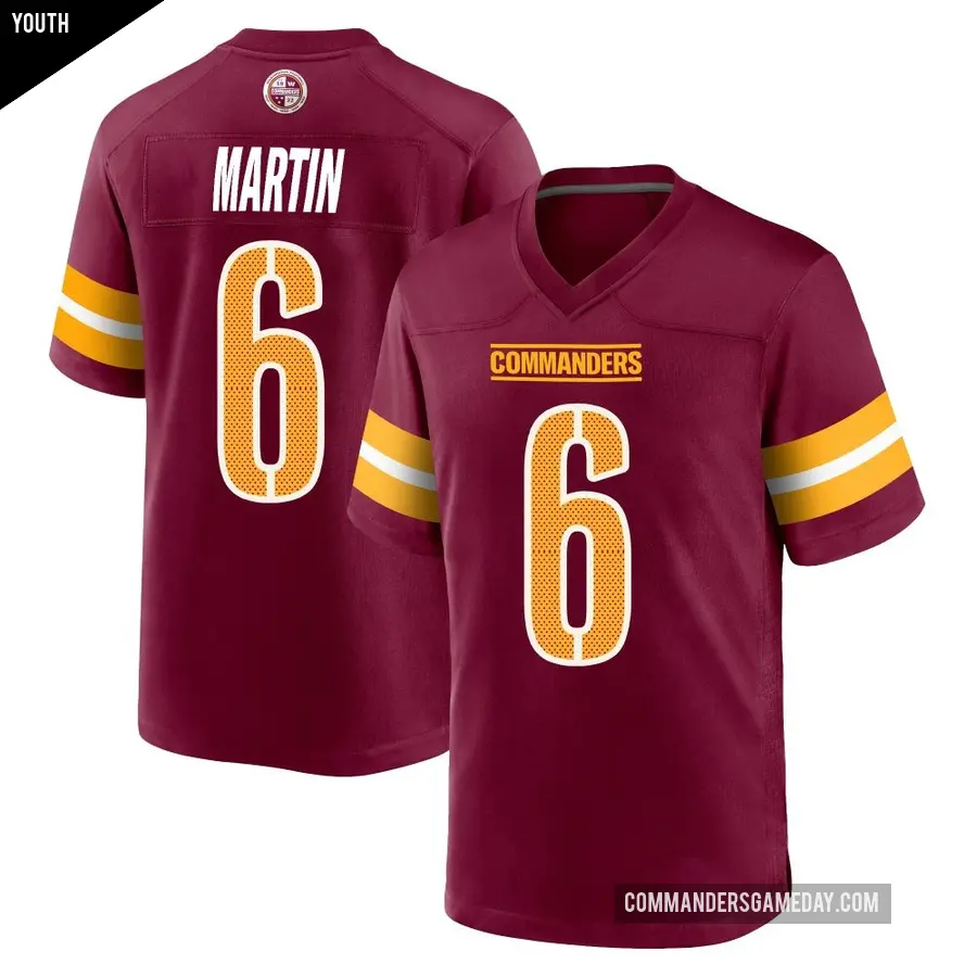 Youth Washington Commanders ＃6 Tay Martin Game Burgundy Jersey