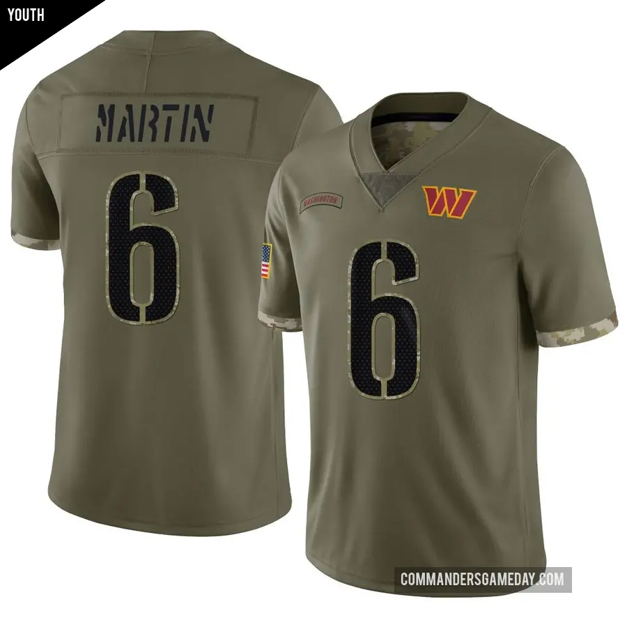 Youth Washington Commanders ＃6 Tay Martin Olive Limited 2022 Salute To Service Jersey