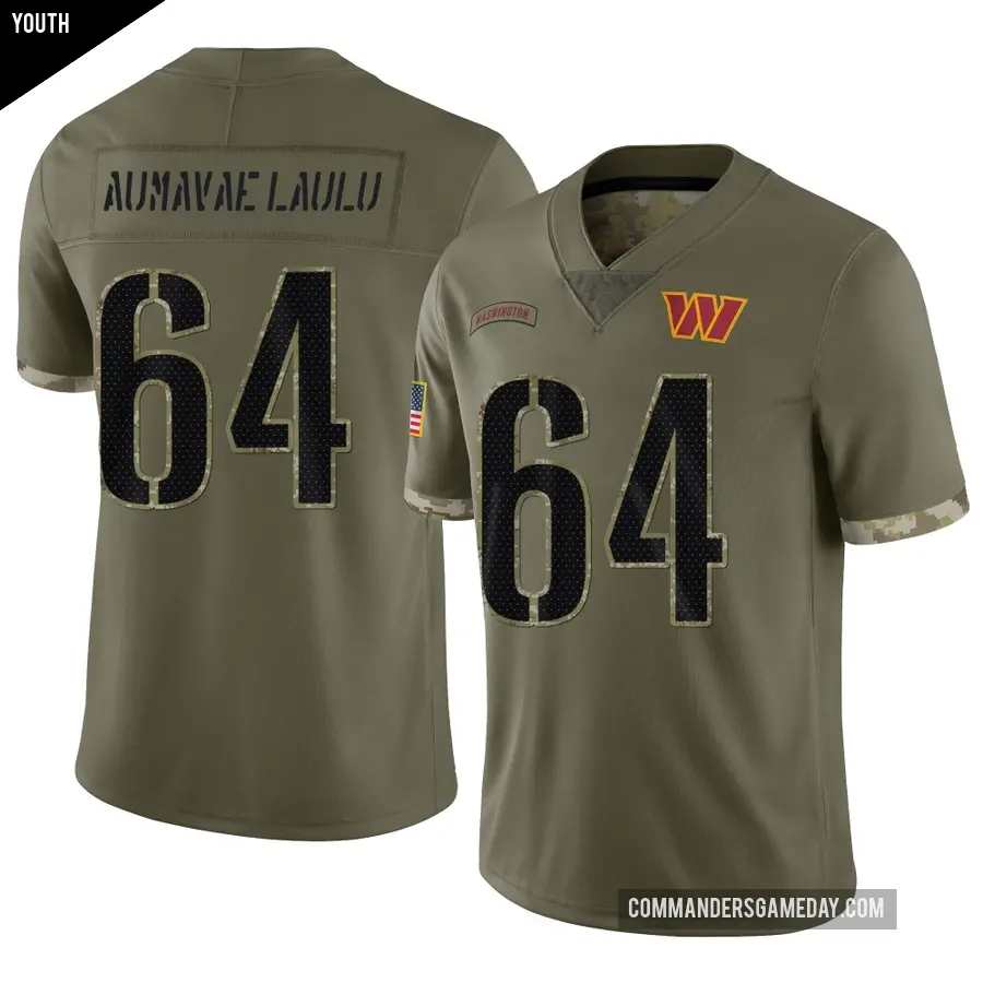 Youth Washington Commanders ＃64 Malaesala Aumavae-Laulu Olive Limited 2022 Salute To Service Jersey