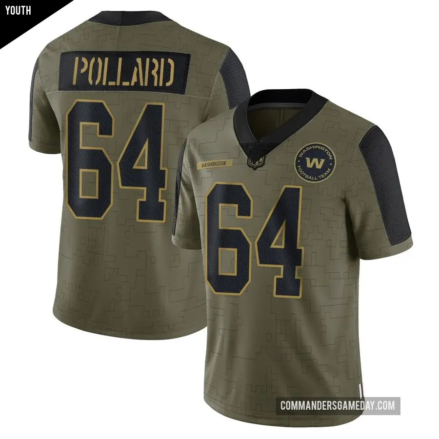 Youth Washington Commanders ＃64 Norell Pollard Olive Limited 2021 Salute To Service Jersey
