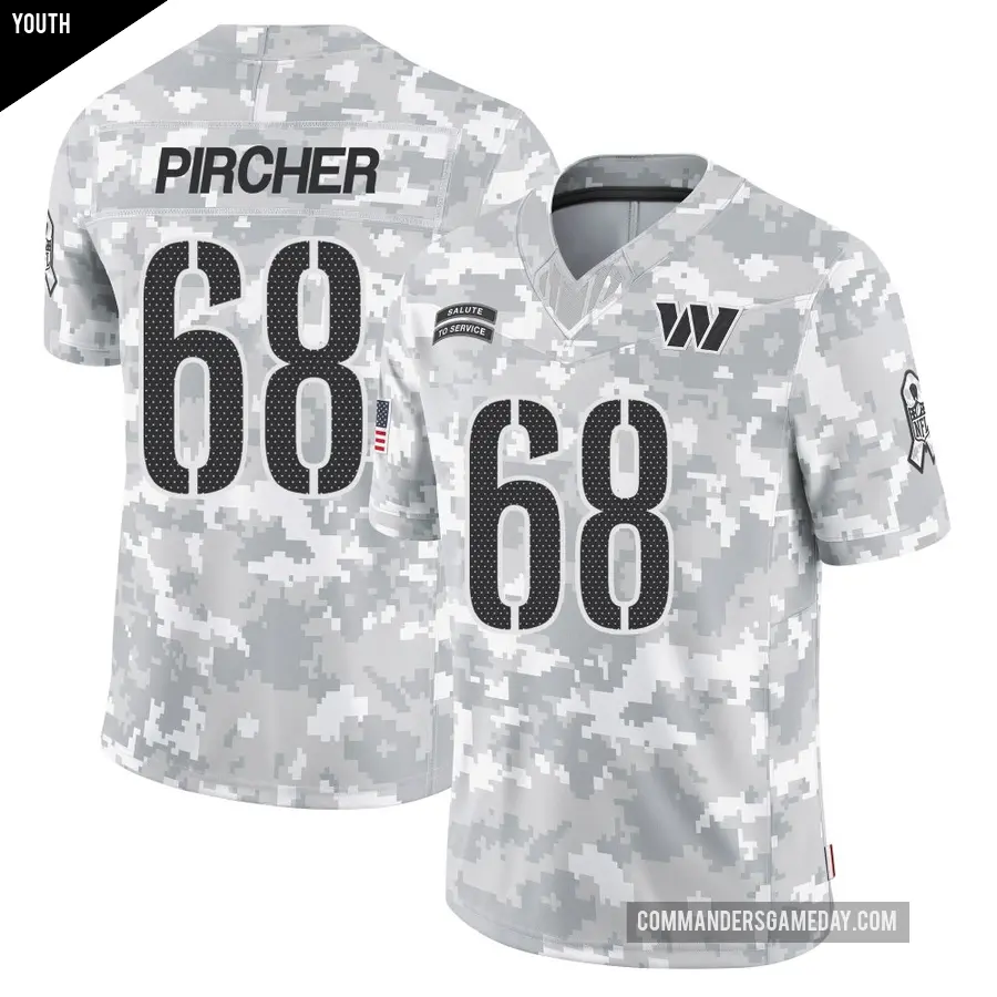 Youth Washington Commanders ＃68 Max Pircher Arctic Camo Limited 2024 Salute to Service Jersey