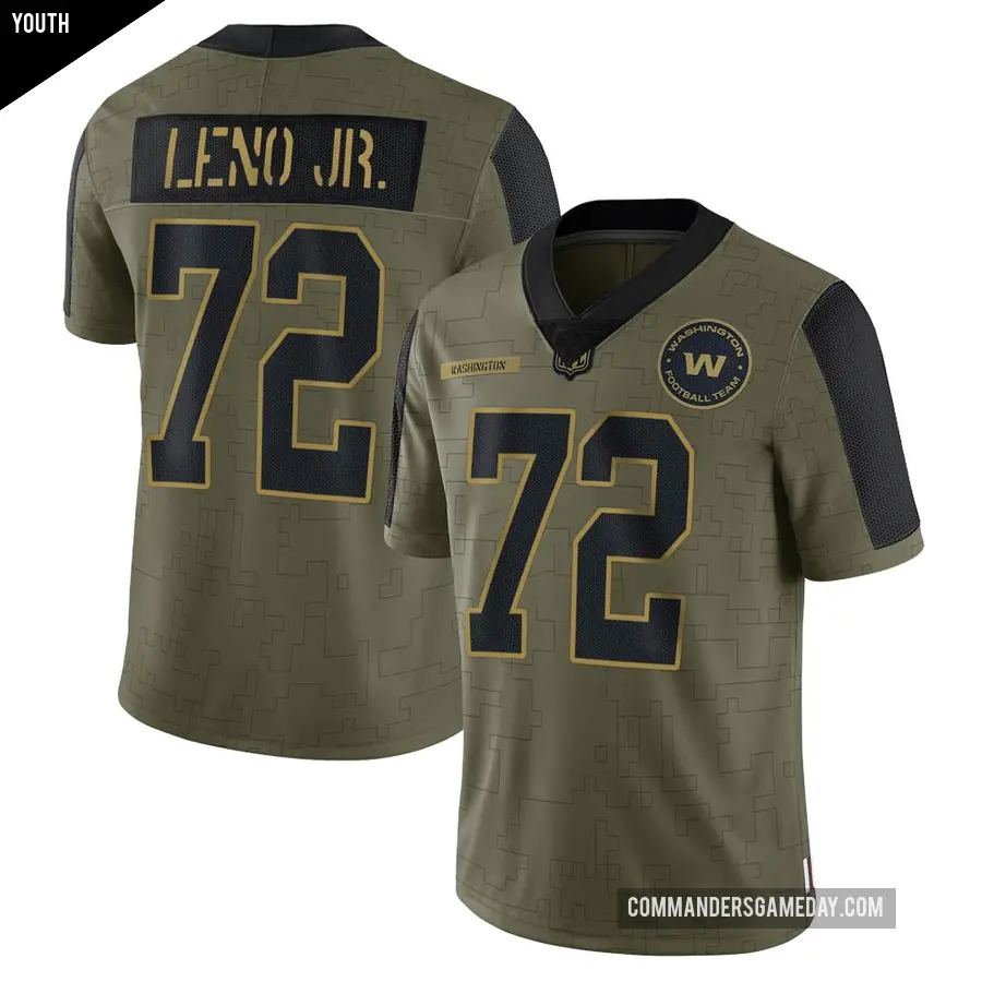 Youth Washington Commanders ＃72 Charles Leno Jr. Olive Limited 2021 Salute To Service Jersey
