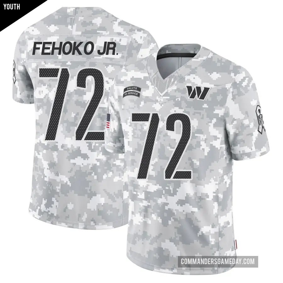 Youth Washington Commanders ＃72 Viliami Fehoko Jr. Arctic Camo Limited 2024 Salute to Service Jersey