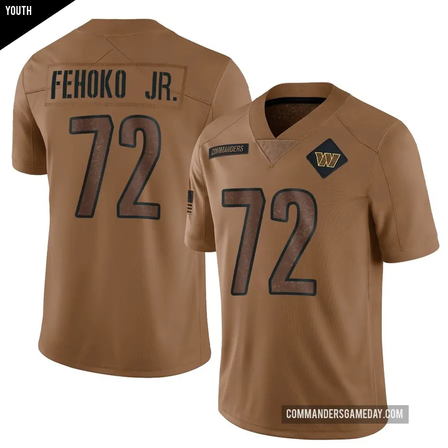 Youth Washington Commanders ＃72 Viliami Fehoko Jr. Brown Limited 2023 Salute To Service Jersey