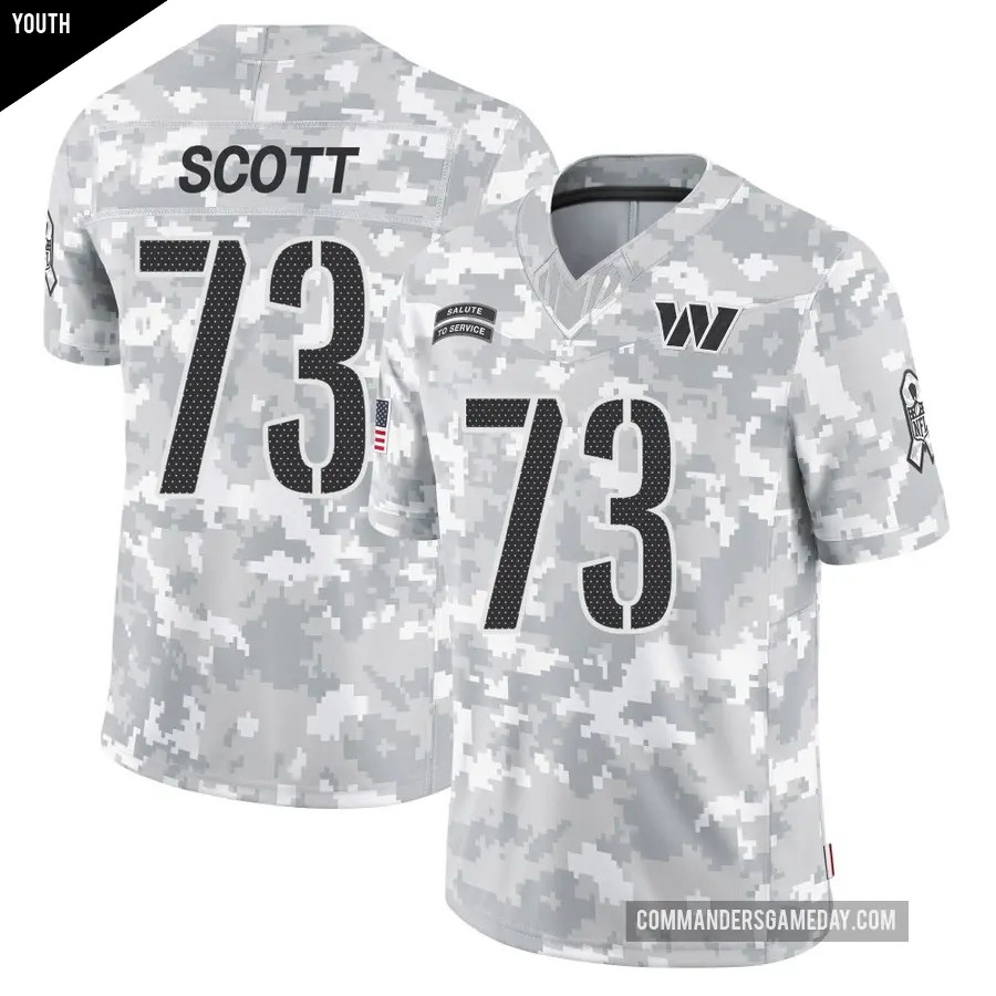 Youth Washington Commanders ＃73 Trent Scott Arctic Camo Limited 2024 Salute to Service Jersey