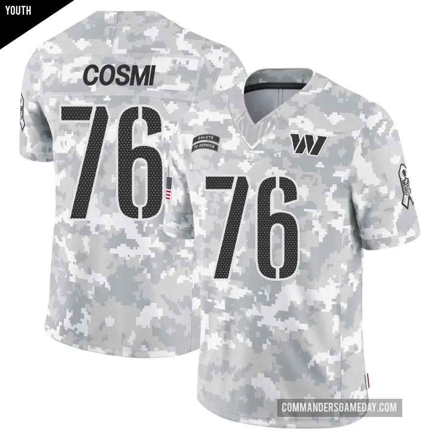 Youth Washington Commanders ＃76 Sam Cosmi Arctic Camo Limited 2024 Salute to Service Jersey