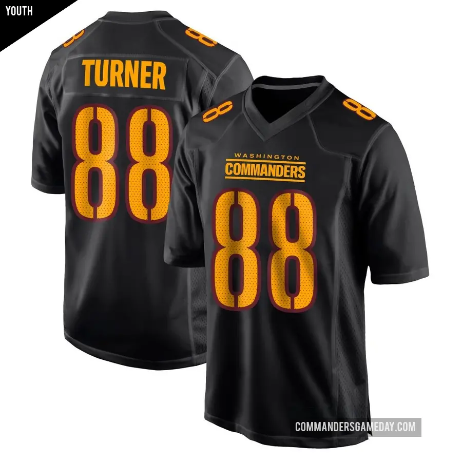 Youth Washington Commanders ＃88 Cole Turner Black Game Carbon Fashion Jersey