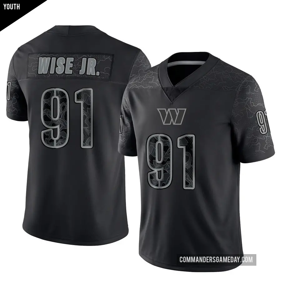 Youth Washington Commanders ＃91 Deatrich Wise Jr. Black Limited Reflective Jersey