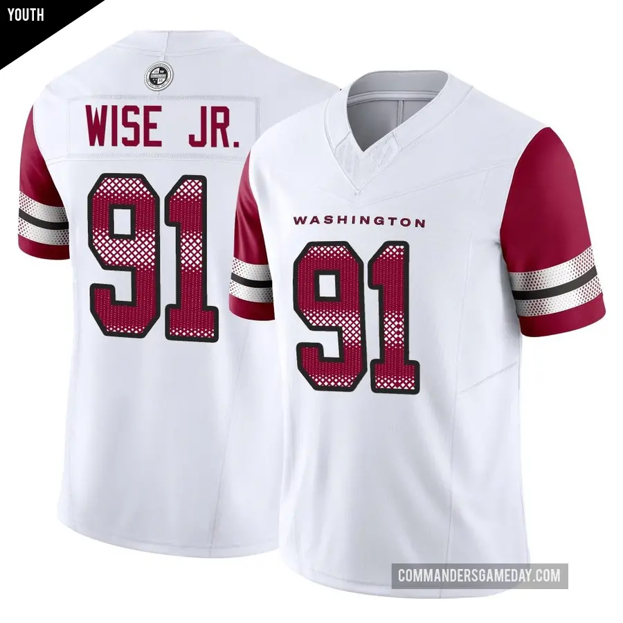 Youth Washington Commanders ＃91 Deatrich Wise Jr. White Limited Vapor F.U.S.E. Jersey
