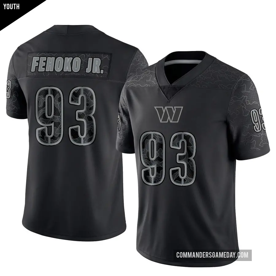 Youth Washington Commanders ＃93 Viliami Fehoko Jr. Black Limited Reflective Jersey