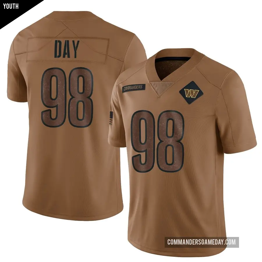 Youth Washington Commanders ＃98 Sheldon Day Brown Limited 2023 Salute To Service Jersey